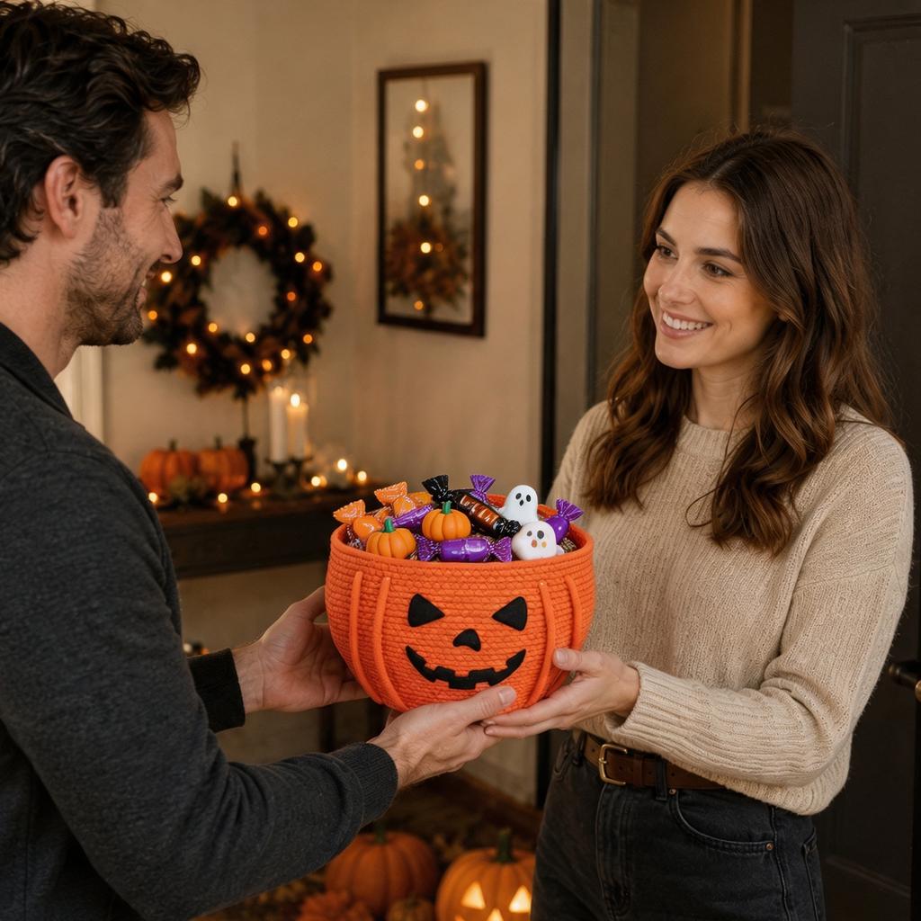 Halloween Pumpkin Woven Storage Basket Cotton Rope Decorative for Home Shelf
