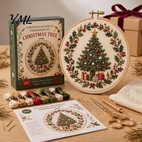 Christmas Ornament Craft Set Embroidery Kit for Beginners, Pre-Printed Pattern Full Creative Gift Parents And Friends of Tools, DIY Needlework Festive