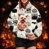 Dámská módní mikina s kapucí a potiskem na Halloween s kapsou na mazlíčka, ležérní mikina