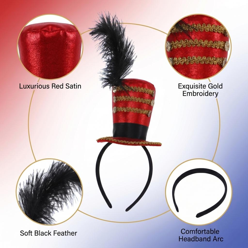 Top Hat Headband, American Independence Day Celebration Costume, Feather Headband, Holiday Party Headband