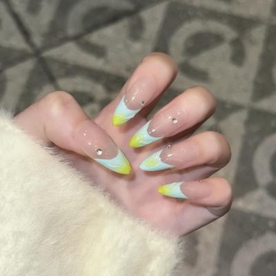 Wearing Nail Pure Handmade Atmosphere Hand-painted Dopamine French Fake Nail Patch Removable Nail Art Product