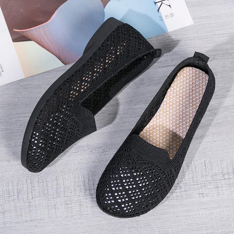 Summer and autumn non-slip soft-soled comfortable cloth shoes, middle-aged and elderly, light and breathable mesh, one-pedal single shoes