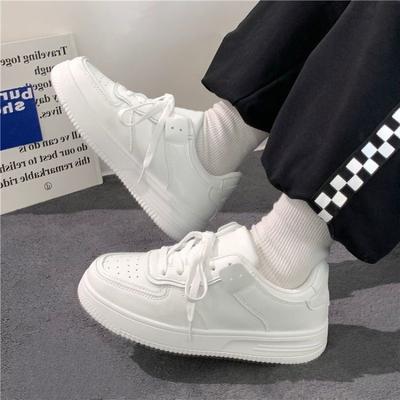 Platform White Shoes Spring and Summer New Student Lace-up Sports Shoes Round Head Pure White Board Shoes