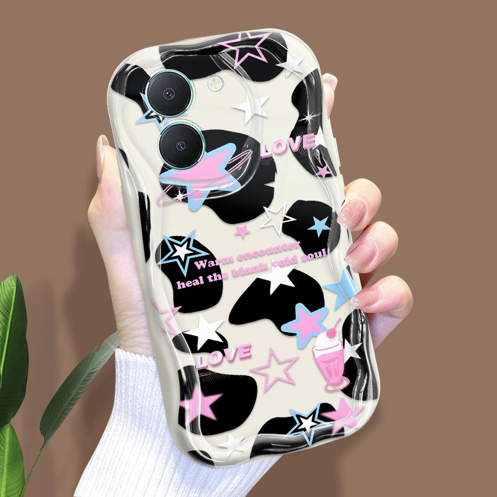 Cute Cartoon Pattern Cream Texture Casing Wavy Edge Soft Silicone Cover Phone Case for Vivo