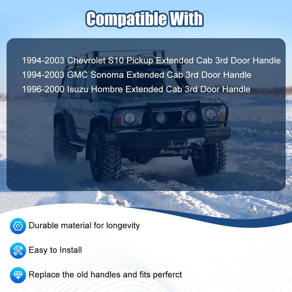 NPAUTO Extended Cab 3Rd Third Door Handle Compatible With 1994-2003 Chevy S10 GMC Sonoma, 1996-2000 Isuzu Hombre Pickup Truck, Exterior, Black, 74300
