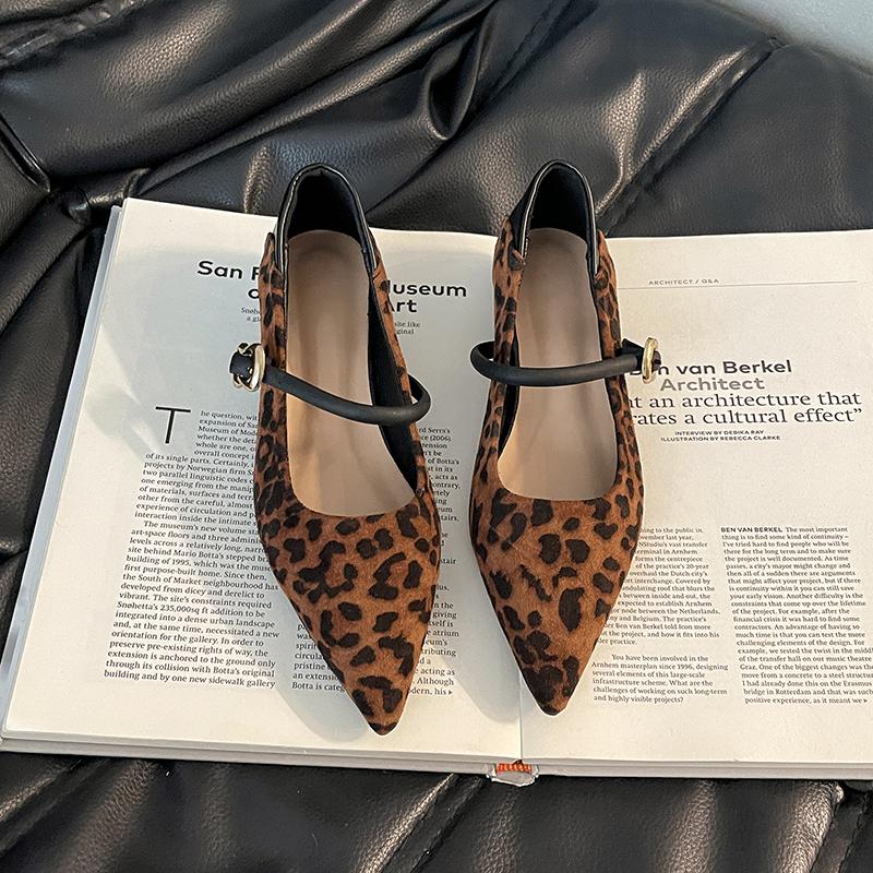 Street Style Leopard Women Mary Jane Shoes Ladies Concise Pointed Toe Pumps Spring Autumn Women's Commuting Shoes