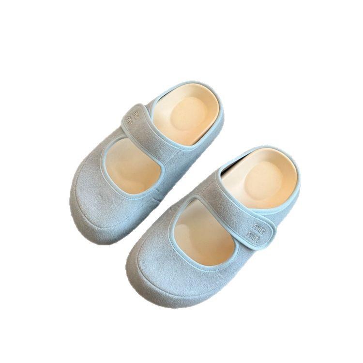 Soft leather version~ thick bottom simple height increase soft bottom 2025 spring new versatile round head bag head tow boken color women