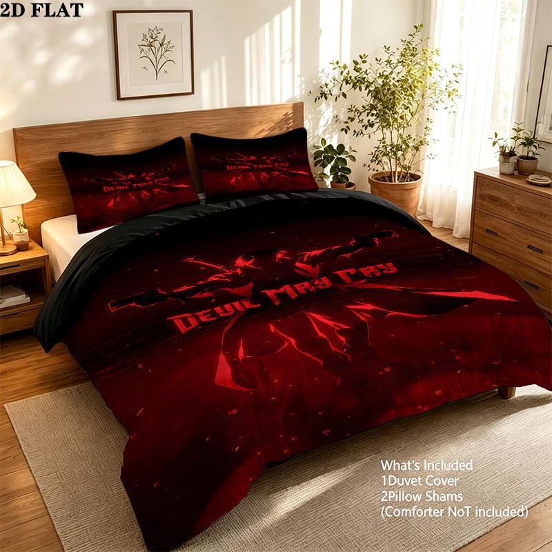 Devil May Cry Pattern Bedding Quilt Set Quilt Cover Pillowcase Home Birthday Gift(1 * duvet cover + 2 * pillowcase, without core)