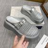 Luxury Woven Slippers Women Round Toe Metal Buckle Slippers Casual Style Lazy Outside Wearing Women Sandals Home Slides Women