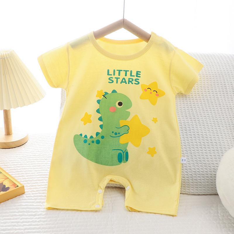 Summer baby crawling clothes made of pure cotton Korean version, thin men's and women's baby short sleeved children's jumpsuit
