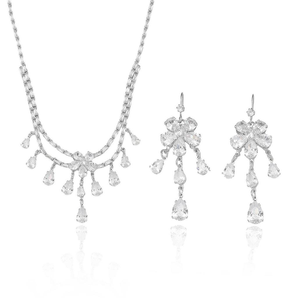European & American Style Zircon Sunflower Necklace & Earrings Set