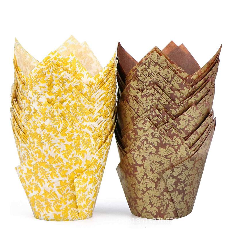 Tulip Cupcake Wrapping Paper Bake Resistant Oil Resistant Bread Paper Holder Leaf Paper Cup Golden Leaf Goblet Of Fire