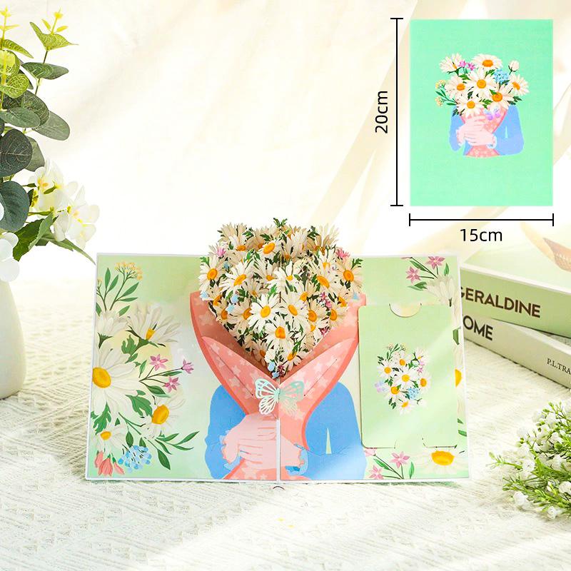 Premium 3D Pop Up Flower Bouquet Card Mothers Day Present Valentines Day Anniversary Birthday Greeting Cards Thank You Wishes Gifts