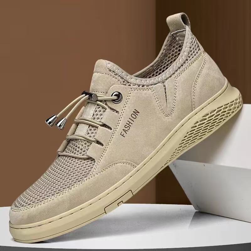 

Breathable mesh fashion flat heel casual shoes men s spring and summer hollow new men s shoes trendy single shoes 39 бежевый