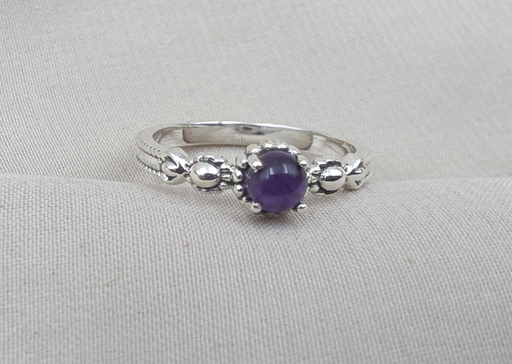 925 Sterling Silver Amethyst Ring, Minimalist Stackable Gemstone Jewelry