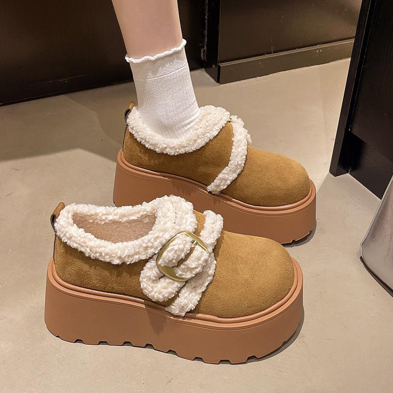 Women's fur one thick bottom heightening winter lightweight padded warm snow boots non-slip wear casual sneakers a stirrup cotton boots