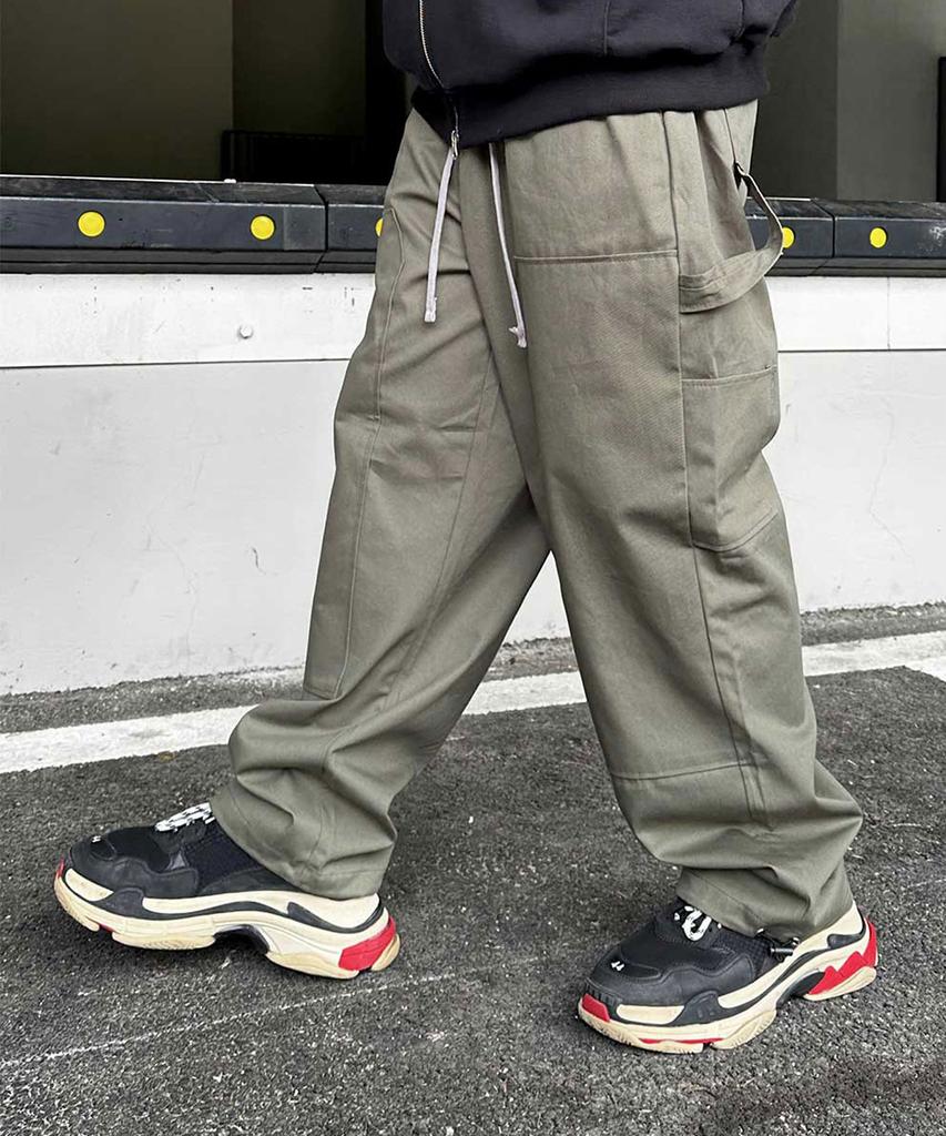 Keullako Cotton Carpenter Wide Work Pants (Khaki)