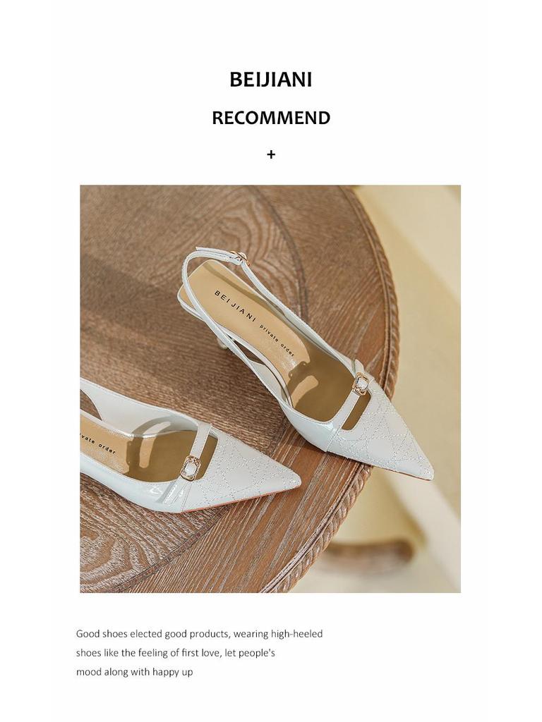 BEIJIANI Damen Spitz zulaufende Stiletto-High-Heel-Sandalen mit Riemen hinten aus Lackleder