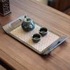 Retro 3PCS Household Wooden Tray Rattan Tea Room Storage Tea Tray Bamboo Sushi Pastry Food Storage Meal Tray Holder