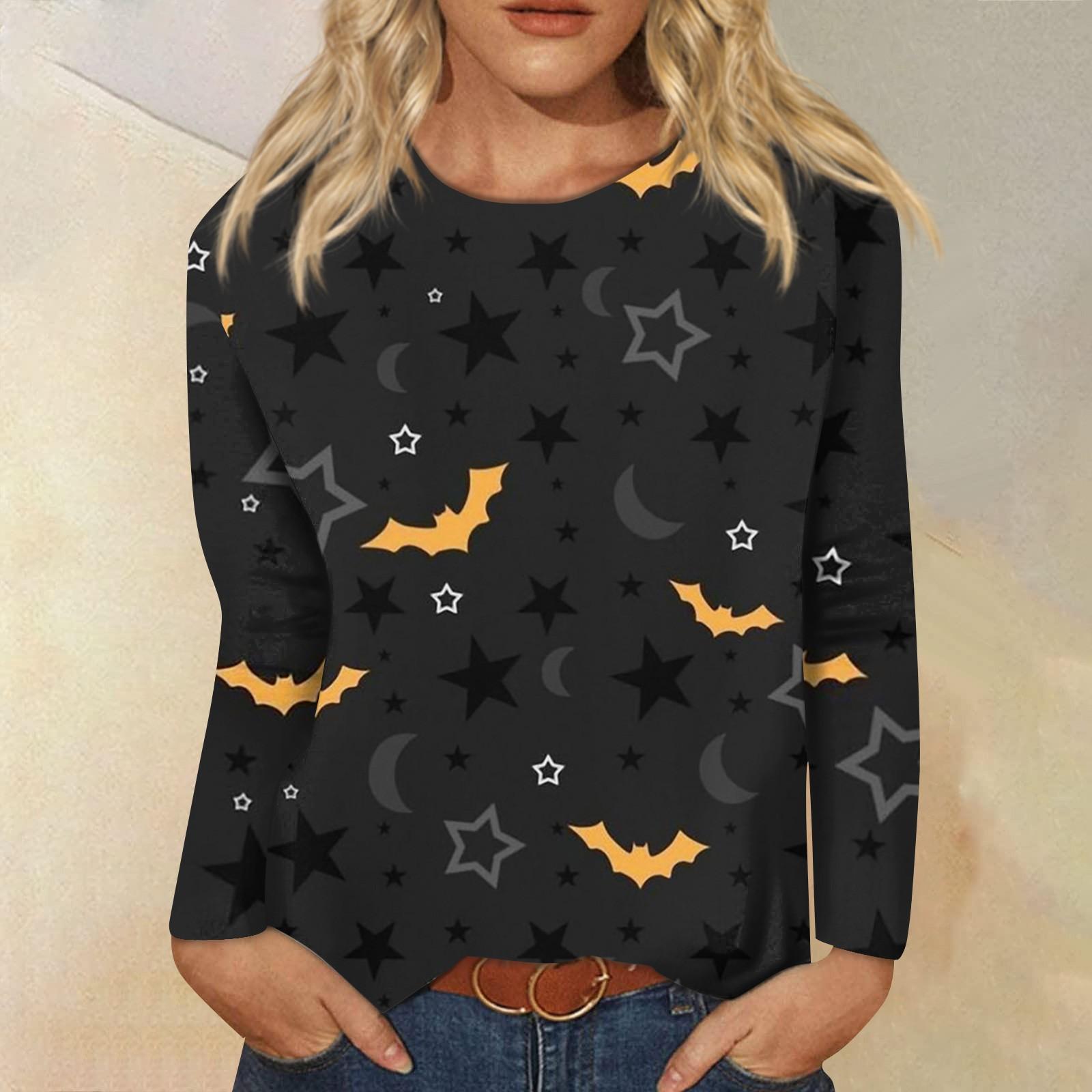 Женский модный повседневный топ с длинным рукавом в полоску на Хэллоуин и круглым вырезом — фото 5