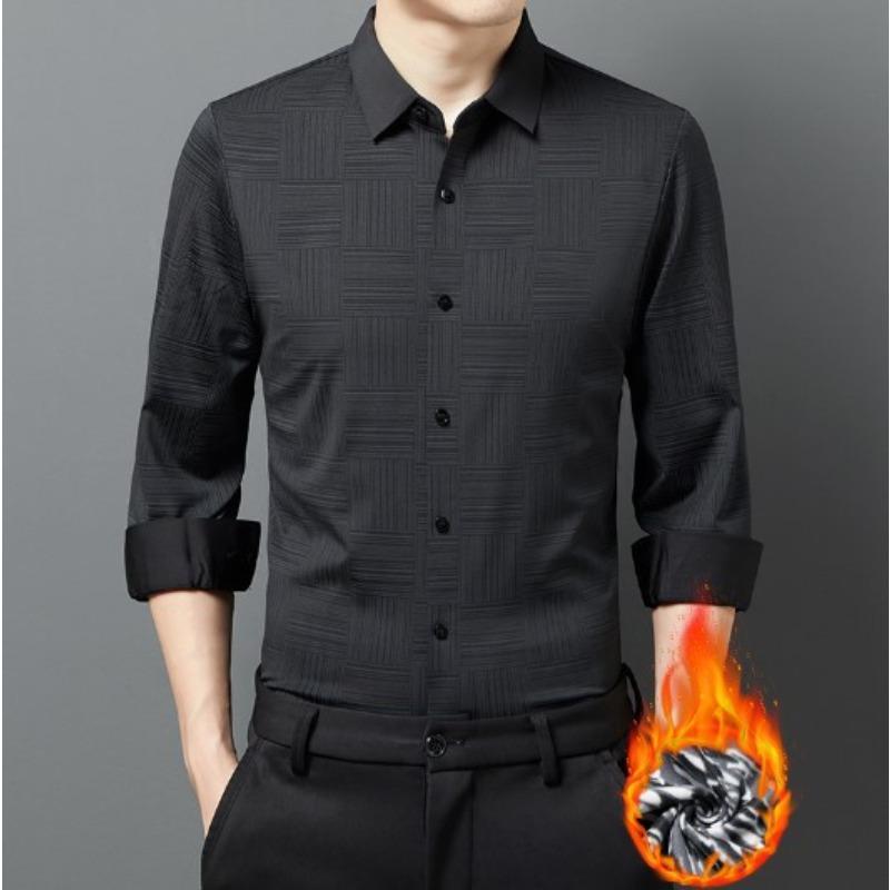 Spring and Autumn New Men's Long-sleeved Velvet Thickened Shirt Business Shirt Trendy Casual One Piece