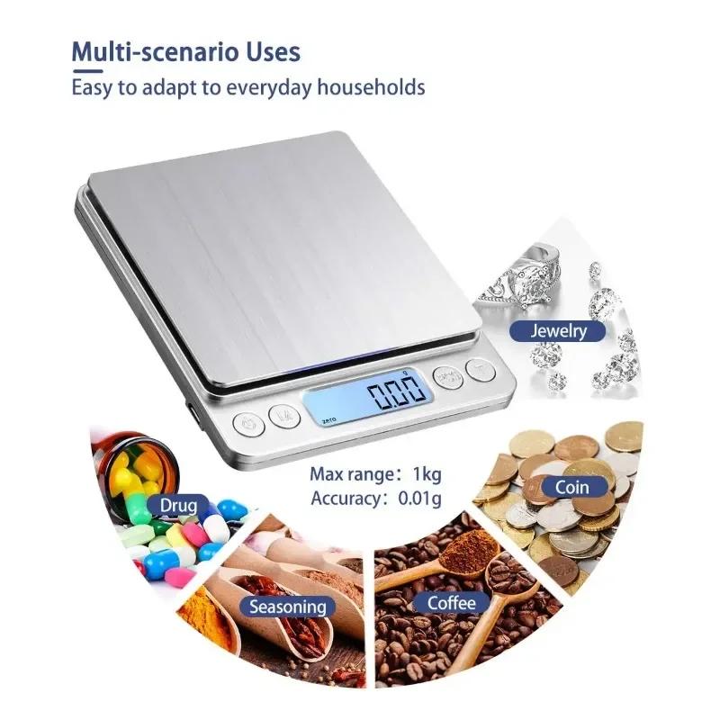 Digital Kitchen Scale with A Capacity of 3000g and A Precision of 0.1g,USB Charging. Home Mini  LCD Display Digital Food Scales.