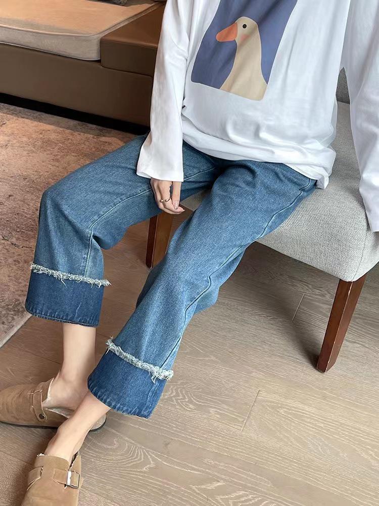 2026 Spring Korean Style Patchwork Maternity Jeans