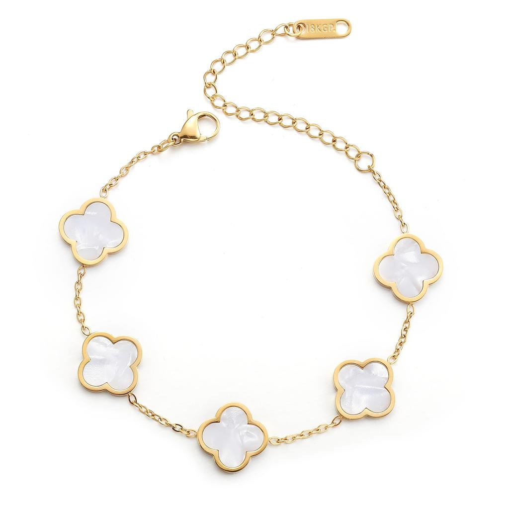 AIPPK 18K Gold Plated Clover Lucky Bracelet for Women White/Black/Red/Green Flower Four Leaf Link Bracelets Trendy Jewelry Gifts for Women