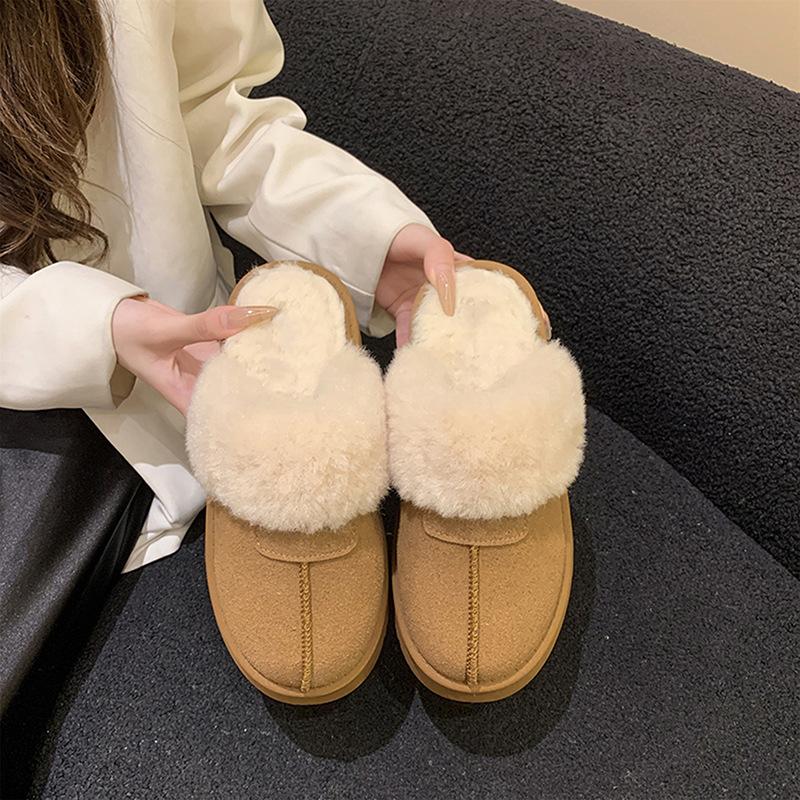 Autumn and winter new casual toe cotton slippers women's platform sole plush warm wool cotton shoes