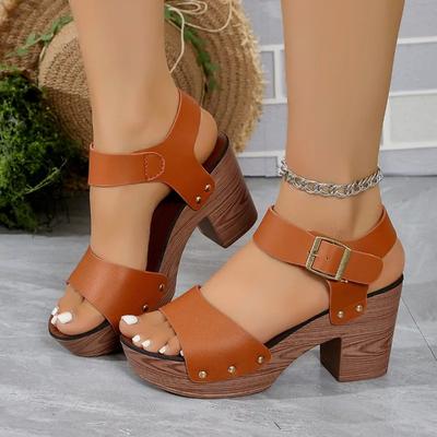 Ladies Shoes On Sale 2024 High Quality Ankle Strap Women's Sandals Summer Open Toe Solid Outdoor Casual Chunky Heels Sandals