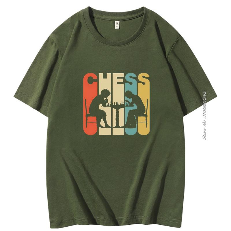 Vintage Style Cotton Tshirt Chess Silhouette T Shirt Men Fashion Printed Tshirt Pure Mens Short Sleeve Tshirt Mens Clothes