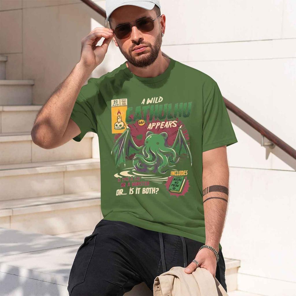Retro Com Style Unisexs Tshirt Cthulhu Appears Pattern Summer Casual Wear For Horror Fans And Geek Gift 2026 New Model Shortslee