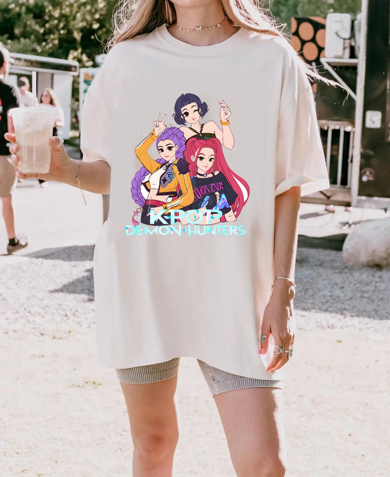 

Kpop Рубашка Охотники на демонов Рубашка женской группы Huntrix Рубашка Kpop идол-группы Футболка Mira Одежда Короткий рукав Мужская Женская Всесезонная 3XL