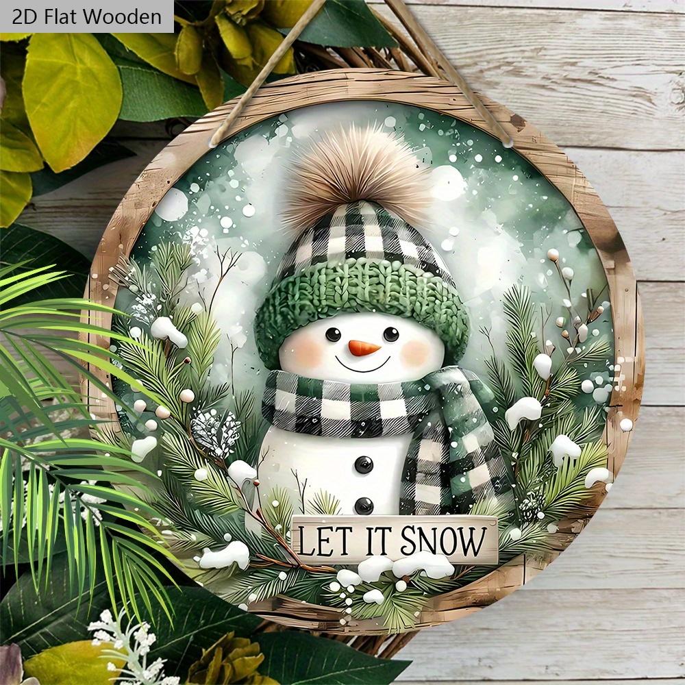 Wooden Christmas Sign with Buffalo Plaid & Snowman Pattern - Navidad Round Sign for Front Door Wall Hanging Decor - Ideal Christmas Decoration