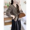 Autumn and winter new textured simple knitted cardigan women's solid color versatile loose lazy sweater jacket