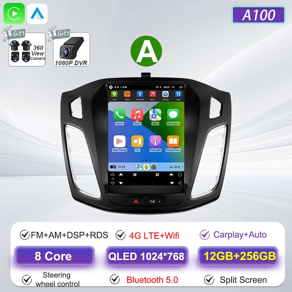 Android 16 Car Radio For Ford Focus 3 Mk 3 2011 2012 2013 2014- 2019 For Tesla Style Carplay Stereo Head Unit GPS 4G Wifi DSP BT