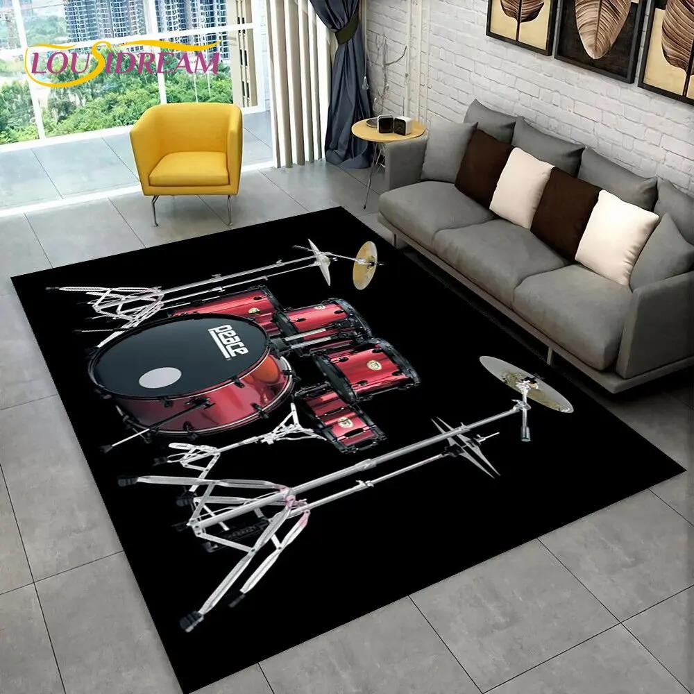 Drum Kit Music Instruments Drum Set Area Rug,Carpet for Home Living Room Bedroom Sofa Doormat Kitchen Decor,Non-slip Floor Mat