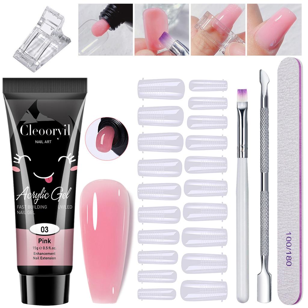 Nail Extension Gel Kit 15ml×6 Pcs Full Set Nail Form & Base Coat Long-Lasting Home Salon Nail Art Tools