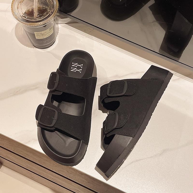 

Женские летние шлепанцы Boken на толстой подошве, ретро, универсальные, повседневные сандалии, новые сандалии Boken на одной перемычке 35 чёрный