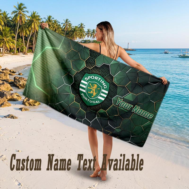 Sporting CP Design Beach Towel Custom Text Large Towel for Beach Vacation