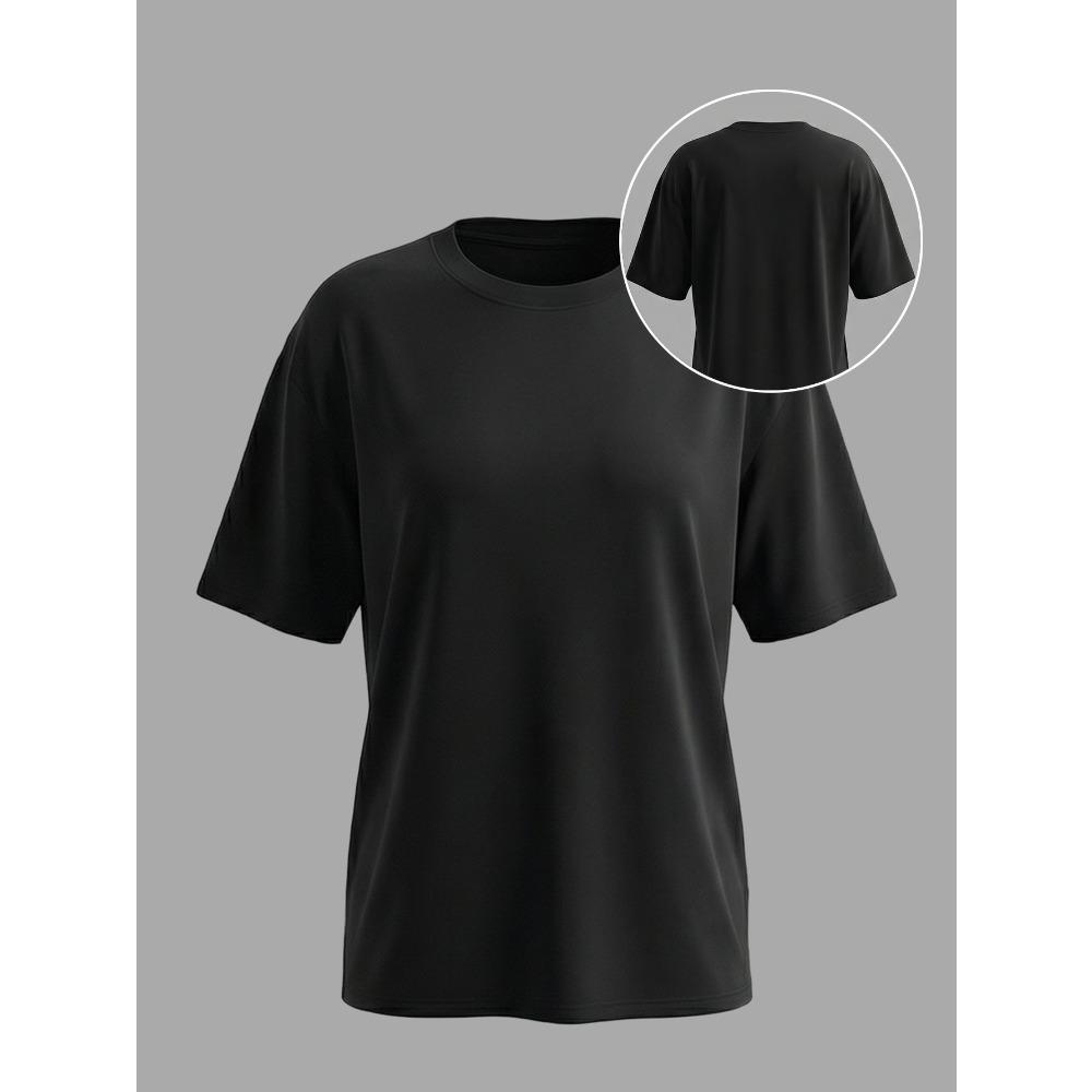 Women's Solid Color Casual Loose Fit Short Sleeve Crew Neck T-Shirt Oversized Streetwear Basic Top