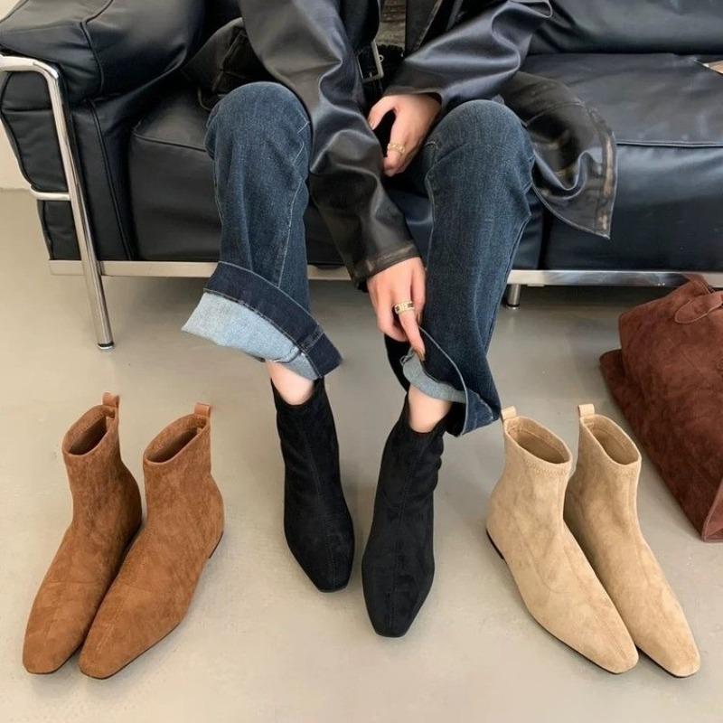 Autumn Winter Pointed Toe Ankle Boots Women Designer Vintage Square Low Heel Zipper Modern Botas Shoes Zapatos De Mujer