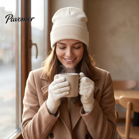 Outdoor Cycling Cold Weather Set Unisex Knitted Hat Gloves Set, Cozy Winter Beanies Gloves, Stretchy Windproof Headwear And Hand Warmers Warm Knit for