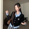 Women's Korean Academy Style Faux Two-Piece Colorblock Polo Shirt - Autumn 2025 New Arrival