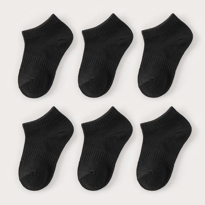 6 Pairs Kids Socks Breathable Mesh Girls Ankle Socks White Black Solid Colors Boys Sports Socks for Spring Summer L 6-8Y 17-19cm