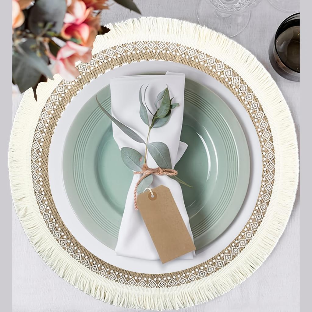 1pc Round Table Placemats with Tassels Bohemian Style Woven Round Tassel Table Restaurant Kitchen Table Decoration