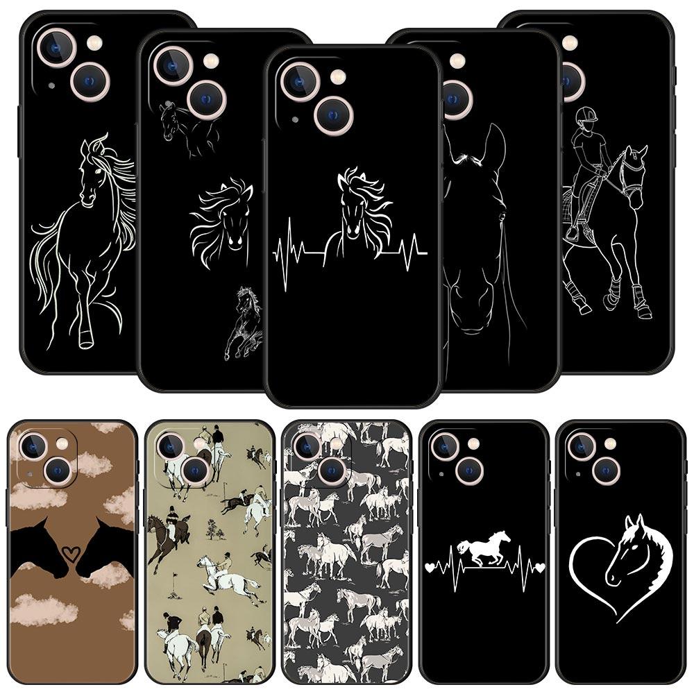Animal Art Horse Phone Case For iPhone 17 16 15 Pro Max 11 12 13 14 7 8 Plus SE 2020 X XR XS Cover Soft Black
