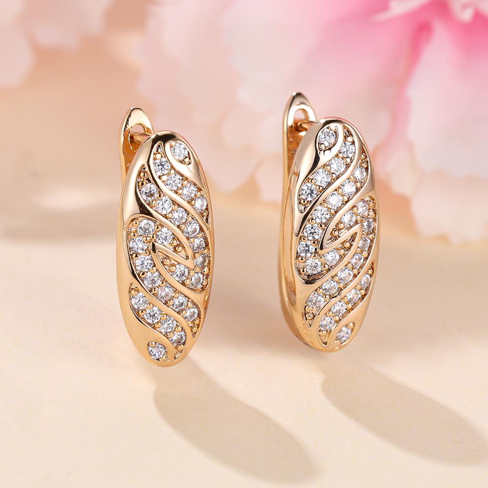 1 Pair Vintage Gold Color Oval Geometric Drop Earrings for Women Luxury Zircon Jewelry