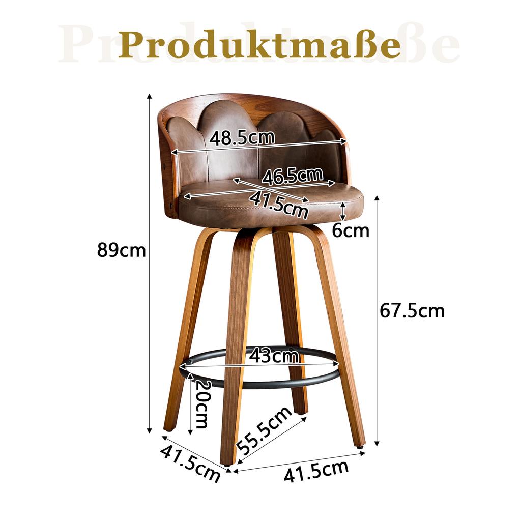 Set di 2 sgabelli da bar con schienale a forma di fiore, legno curvato, ecopelle PU, poggiapiedi in metallo, moderni