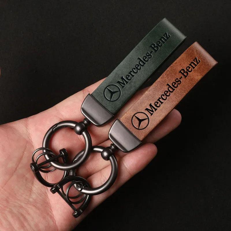 GLC GLB Car Vintage Leather Keychain Ring Zinc Alloy Chain Key For Mercedes Benz AMG W177 W176 X166 X167 C257 C218 X253 C118 C1